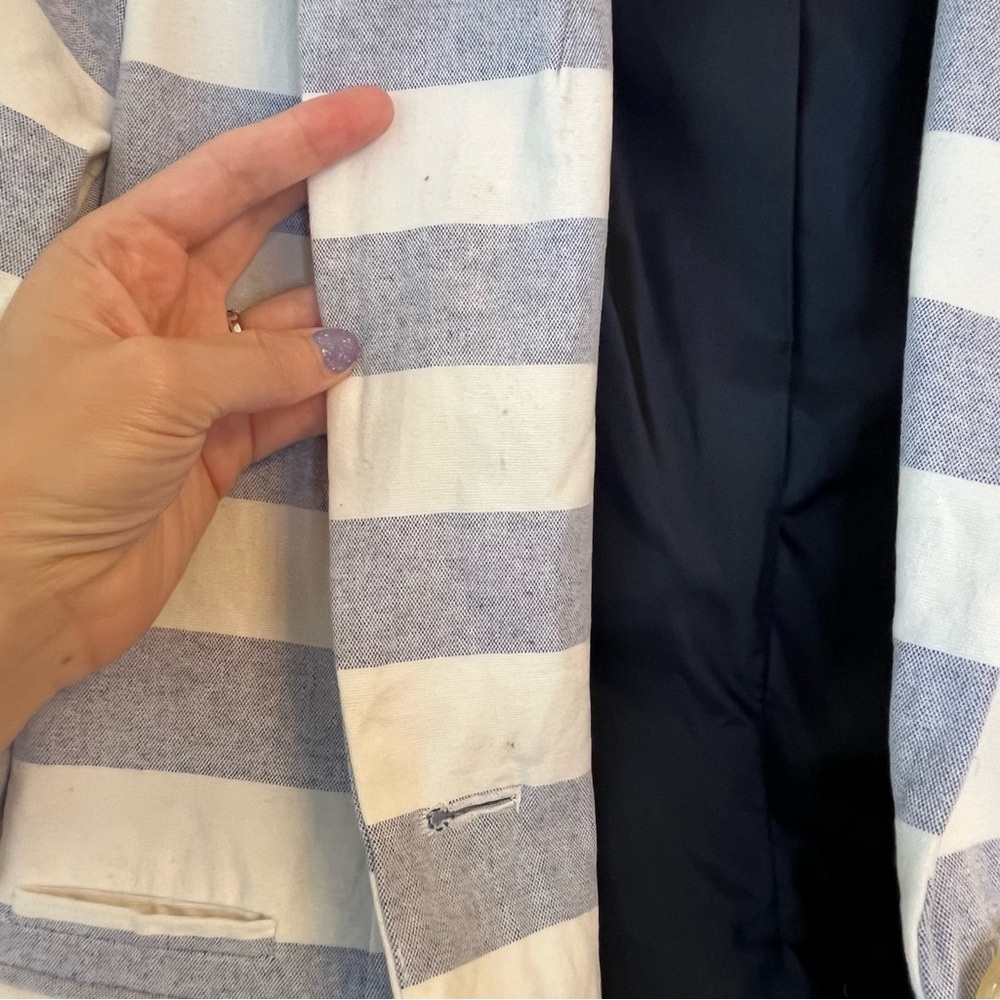 Merona Lined Chambray Blue and White Stripe Cotton Button Blazer Size 10 - Picture 9 of 11